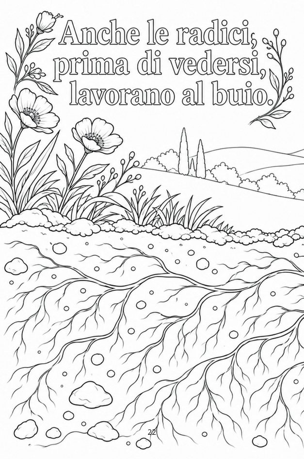 Pagina da colorare di Pensa positivo: Anche le radici, prima di vedersi, lavorano al buio